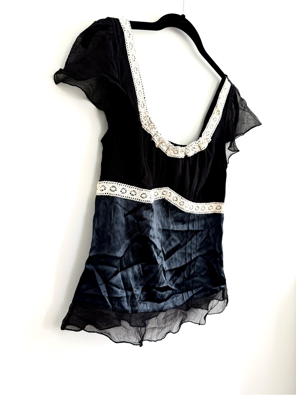 The Limited Vintage Y2K Silk Black Short Sleeve Babydoll Whimsigoth Blouse NWT - Picture 3 of 12